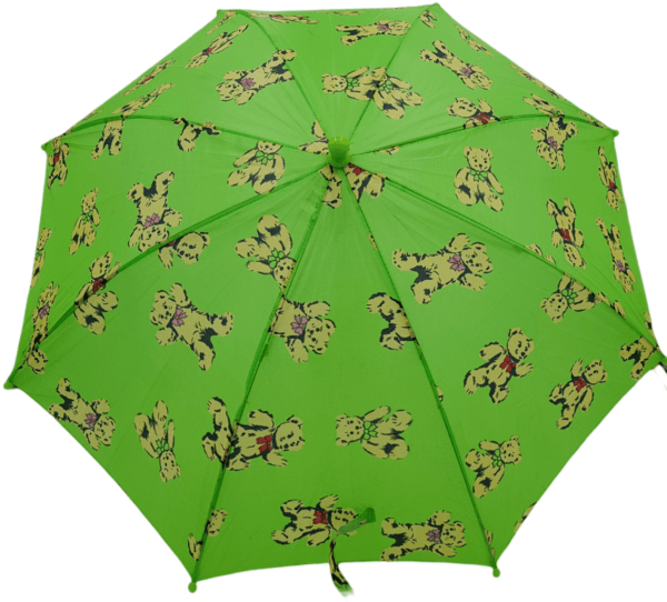 Green umbrella with teddy bear design